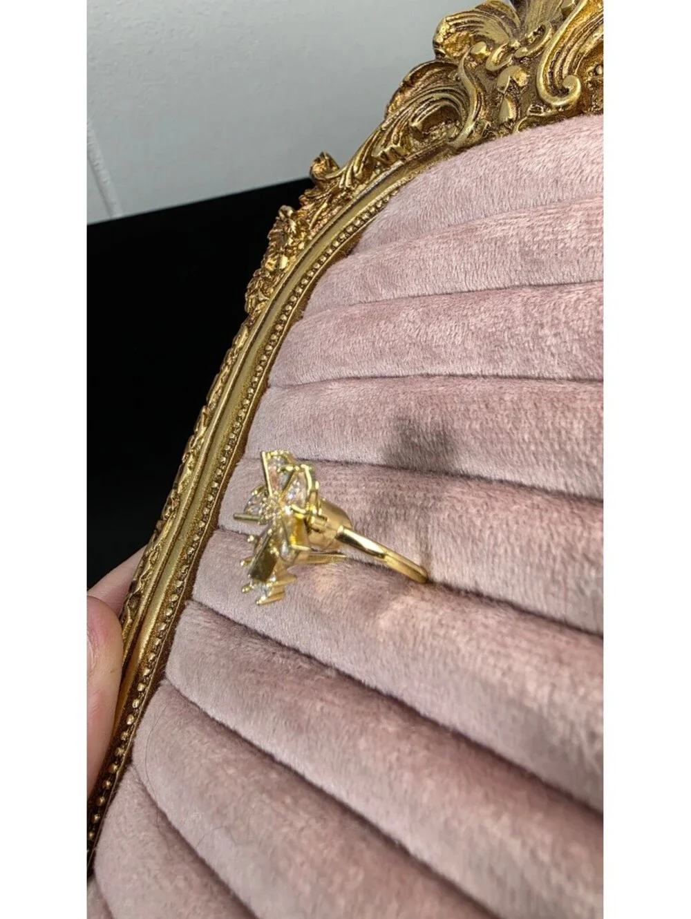 Gold Tone Adjustable Spinning Fidget Ring with Clear Stones Size 5